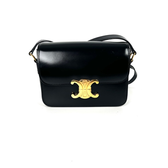Authentic Celine Triomphe Teen Shiny Calfskin Shoulder Crossbody Flap Bag - Picture 4 of 15